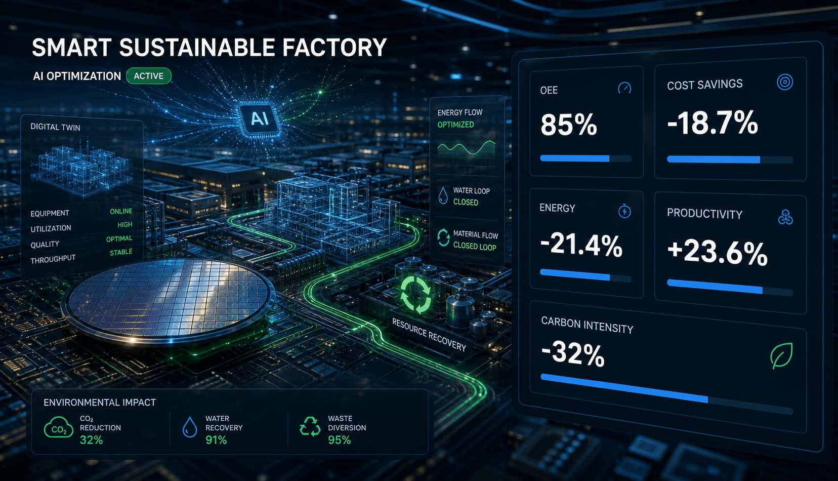 AI-powered sustainable semiconductor smart factory dashboard